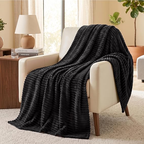 PAVILIA Soft Lightweight Fleece Throw Blanket for Sofa Couch, Black 50x60
