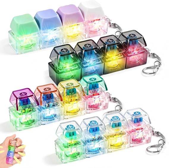 4Pcs Keyboard Fidget Toy,Keyboard Fidget Keychain with LED Light