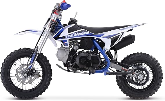 Trailmaster TM15 Dirt Bike 110cc Semi Automatic 4 speed, 24.21 inches seat height, Disk Brakes, Twin Spar Frame (Blue)