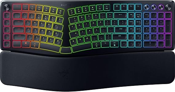Razer Pro Type Ergo - Kablosuz ikiye ayrılabilir ergonomik RGB klavye - Ultra ince içbükey tuşlar - AI Prompt Master - Makro tuş sırasına sahip tam boyutlu - QWERTY US düzeni | Siyah