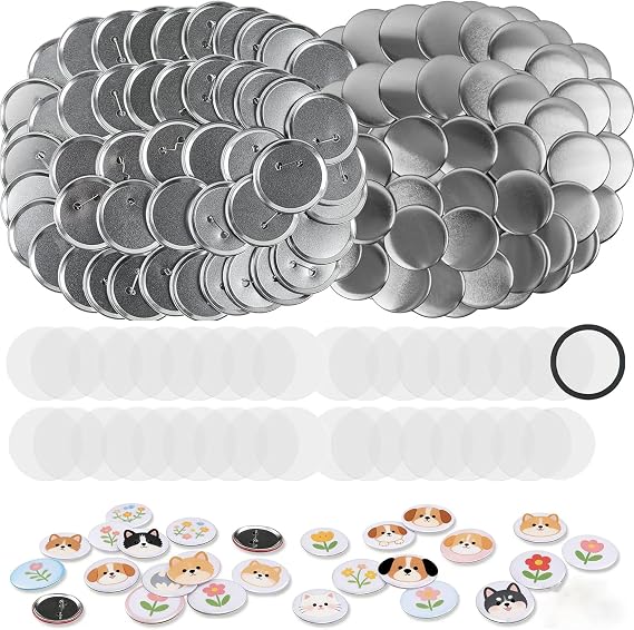 Badge Maker Supplies, 100 Sets 58mm/2.25 inch Pin Maker Buttons, Metal Badge Making kit with Metal Shell Cover, Transparent Film