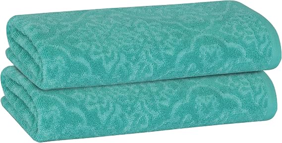 2 Pack Damask Hand Towel, Bath Towel, and Bath Sheet Towel, 100% Cotton Yarn Dyed, Lux Drying Experience, Great for Hands and Body, Perfect for Spa & Home Use (Aqua, Bath Sheet)