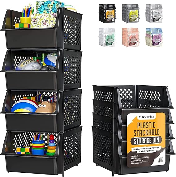 Skywin Stackable Storage Boxes Set of 4 Open Front