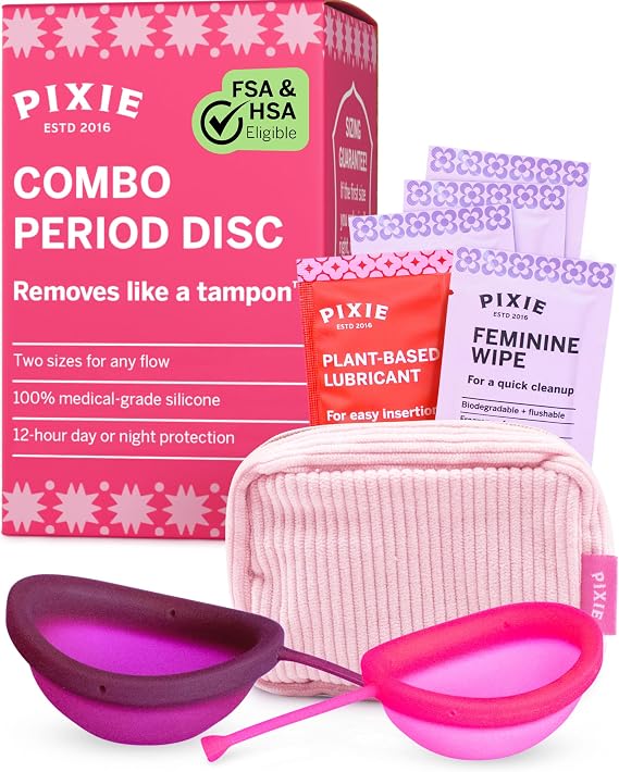 Pixie 2 Menstrual Discs for Feminine Care - 100% Medical-Grade Silicone - Ranked 1 for Softest Reusable Period Disc - Removes Like a Tampon - Wear 12 Hours - Capacity of 5 and 7 Tampons