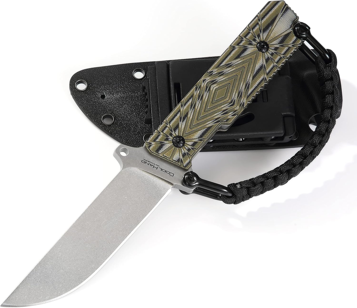 Cool Hand 38 Thick Beast Survival Hunting Knife - Fixed Blade with 440C Stainless Steel, Includes Kydex Sheath, Belt Clip, and Paracord Attachment