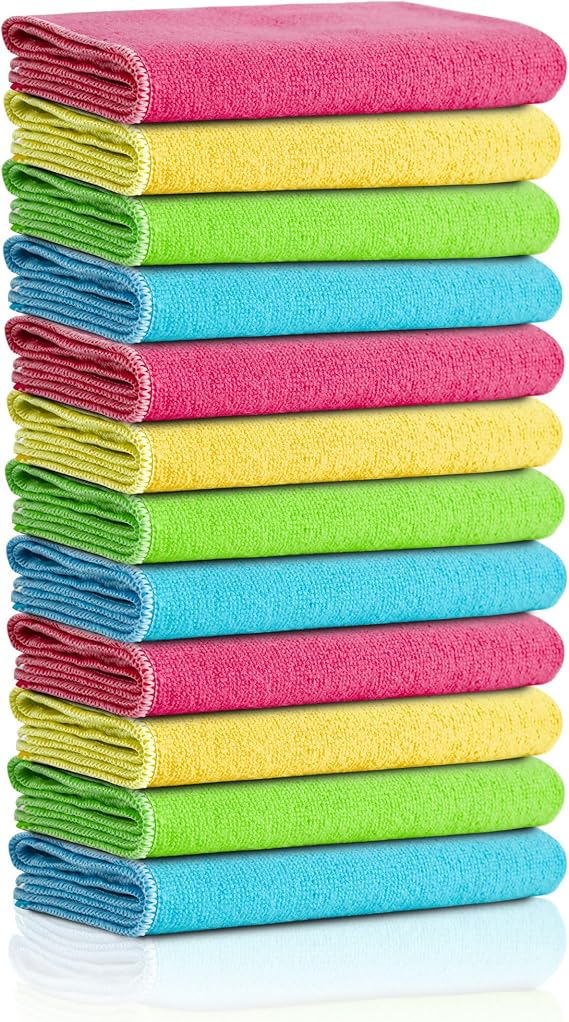MICLO CLEANING | Microfiber Cleaning Cloth | Classic Series | 250 GSM | Bathroom, Kitchen Cloth | Dish Drying Cloth | 4 Colors x12 Pieces