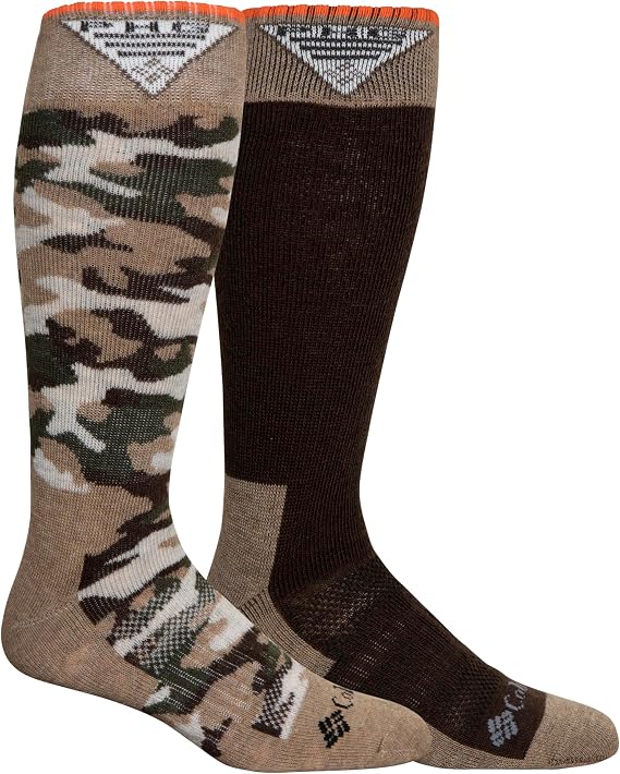 Columbia Men's PHG Camo Wool Crew Socks 2 Pair, Brown, One Size