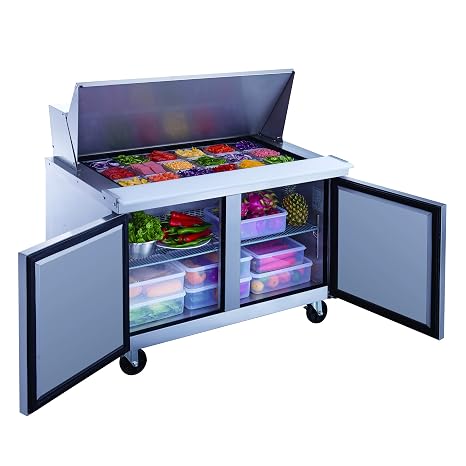 Dukers DSP48-18M-S2 11.4 cu. ft. 2-Door Commercial Food Prep Table Refrigerator with Mega Top