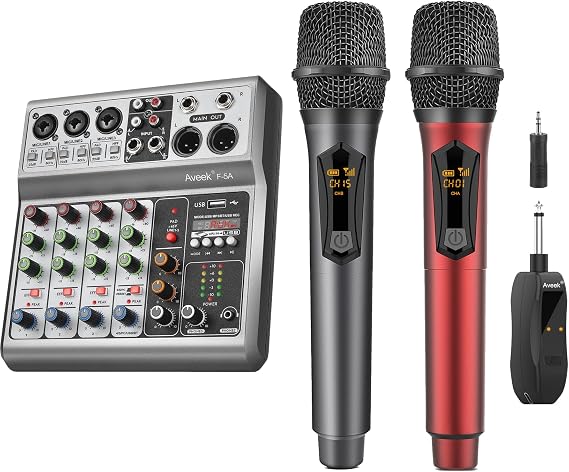 Aveek Audio Mixer& 2.4G Wireless Microphone 108 2packs
