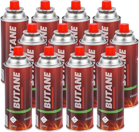 Pack of 12 Butane Fuel Cylinders| 8oz Butane Canisters for Portable Stove | Butane Torch Replacement Canisters