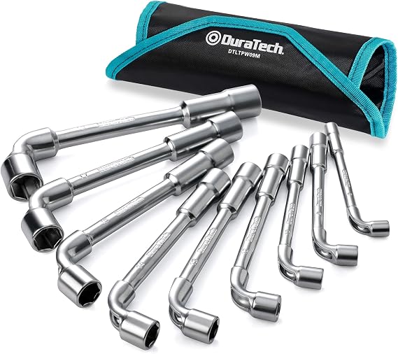 DURATECH 9-Piece Double End Hex Spanner Set, 8-19 mm, L-Type Angled Design