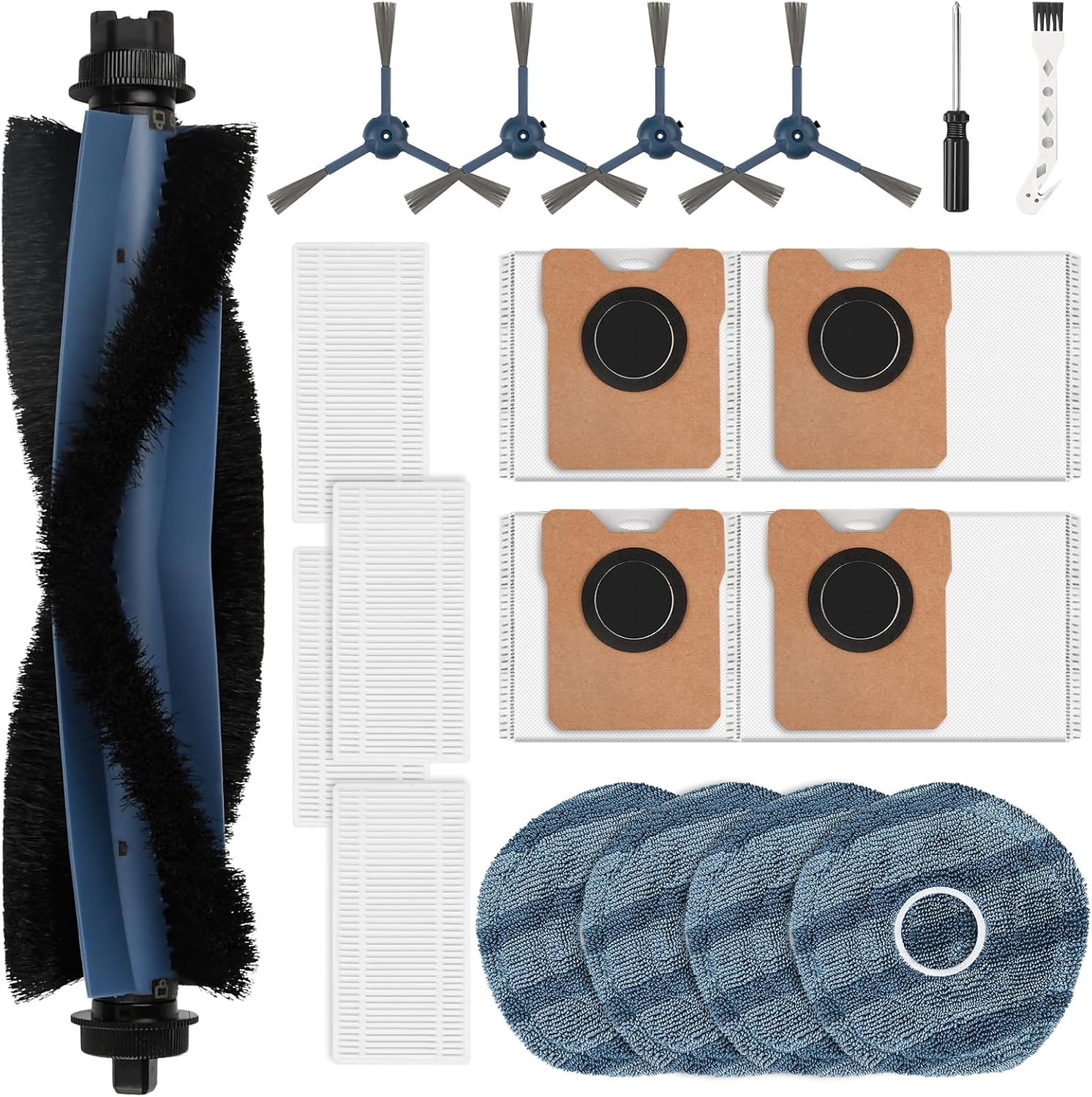 nonoYif 19 Pack Accessories for Eufy Omni C20 Robot Vacuum Cleaner, 1 Main Brush, 4 Dust Bags, 4 Mop Pads, 4 HEPA Filters, 4 Side Brushes, 1 Cleaning Brush, 1 Screwdriver