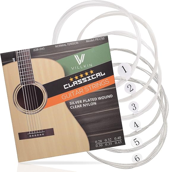 Guitar Strings by Villkin - premium nylon strings for classical classical/acoustic guitar + bonus