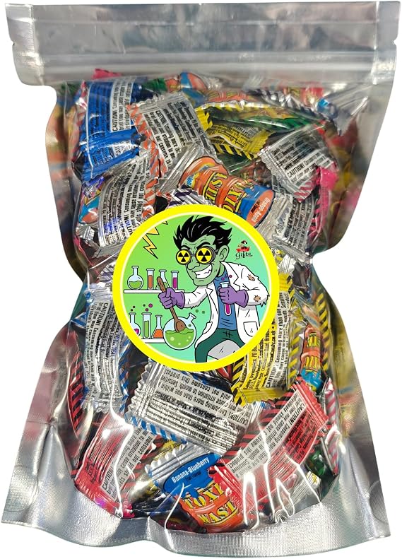 Stevie's Gifts 500g Toxic Waste Extremely Sour Candy, Wrapped Sour Sweets, 500g Resealable Pouch, Halloween Sweets, Party Sweets