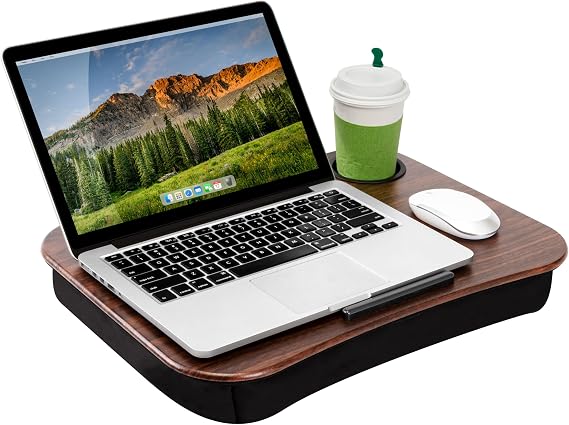 LAPGEAR Cup Holder Lap Desk Espresso Woodgrain, Fits 14 Laptops