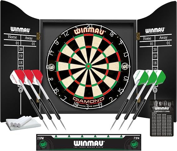 WINMAU Diamond Plus Dartboard - PDC Tournament Dart Board with High-Density Sisal & Reduced Bounce-Out Wiring - Available as Board Only, Surround Set or Cabinet Set with Steel Tip Darts