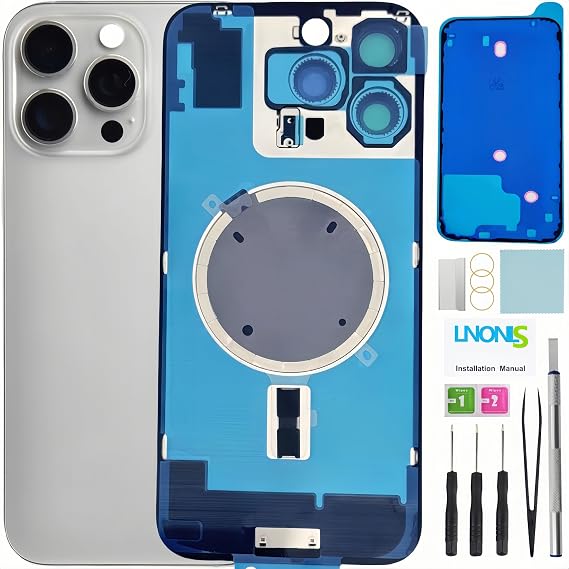16 Pro Max バックガラス iPhone 16 Pro Max用交換用背面カバーガラス防水とカメラレンズ+プロフェッショナル修理ツールキットホワイトチタン