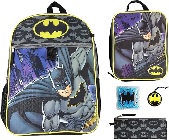 Bioworld Batman 16" Backpack 5 PC Classic Comic Design Combo Set
