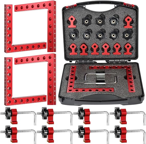4 Pack Corner Clamps for Woodwork, 140mm 90 Degree Aluminium Clamp Set, Red