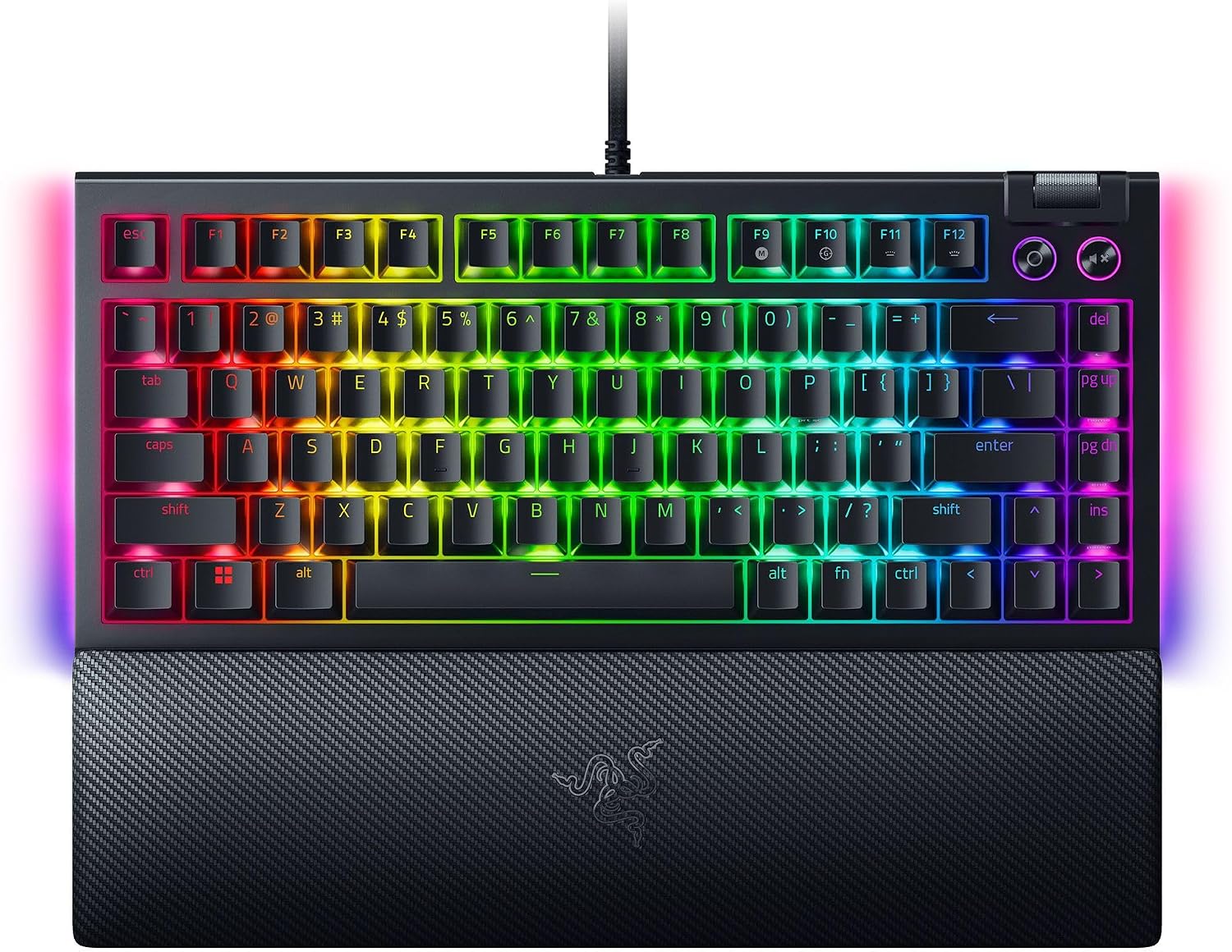 Razer BlackWidow V4 75% - Operational Interchangeable Mechanical Gaming Keyboard Compact percentage, Underglow, Multifunctional Cylinder and Media Keys, Magnetic Wrist Support US-Order | Black