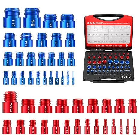 XUNTOP Thread Tester 50PCS Thread Tester 27Standard&23Metric Nut and Screw Thread Size Tester for DIY Car Repair in Complicated and Narrow Area