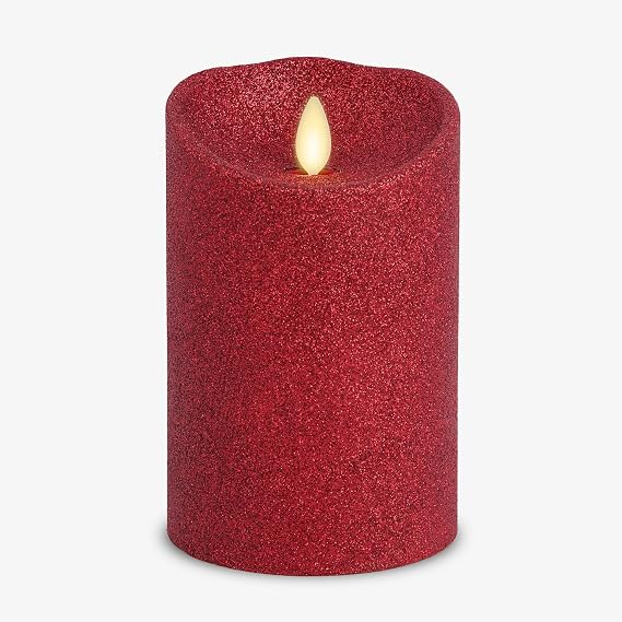 Luminara Flamless Candle Holiday Red Glitter Moving Flame LED Pillar (3.5" x 5")