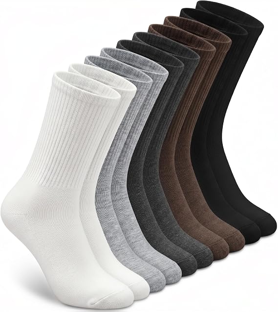 Loritta 5 Pairs Crew Socks for Women, Cotton Slochy Boot Socks | Soft Blended Fabric, Durably Wear Resistant, Slouch Elastic Cuff, Fit Foot Curve, Four Season Wear, Daily Versatile Match