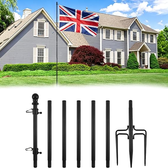 Flagpole Kit for Garden, 116" Metal Flag Pole with 5 Prong Ground Stake, Sectional Outdoor Flag Poles for Yard and Residential Use