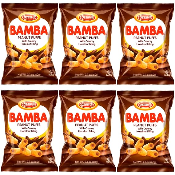 Osem Bamba Peanut Butter Puffs, Hazelnut Filling - 2.1 Oz Bag (Pack of 6)