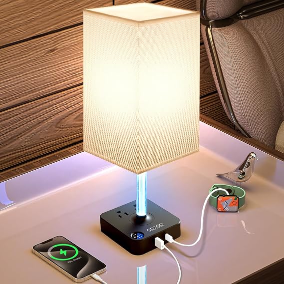 Touch Bedside Table Lamps for Bedroom Night Stands with Charging Station