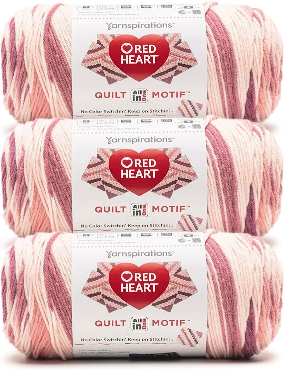 Red Heart All in One Quilt Motif Yarn for Crocheting, Authentic, 3-Pack