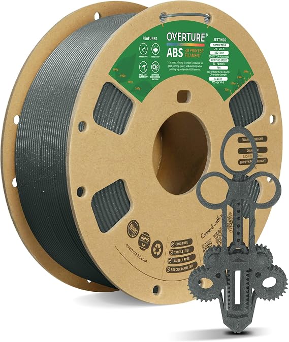OVERTURE ABS High Strength 3D Printer Filament 1.75mm, 1kg Diamond Grey
