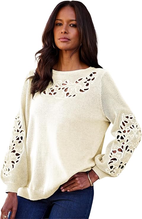 Roaman's Women's Plus Size Pullover Sweater with Cutout Detail