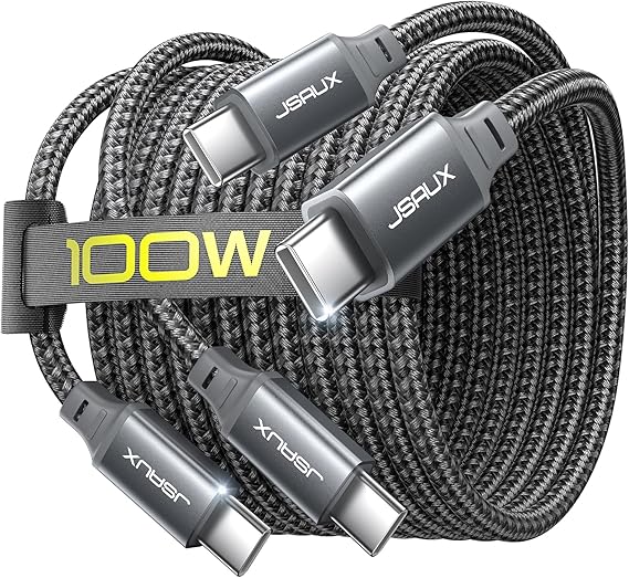 JSAUX 100W USB C to USB C Cable [2-Pack 10FT], PD Fast Charging, Grey