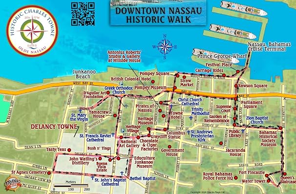Nassau Historic Walking Tour & New Providence Island Bahamas Maps Laminated Card