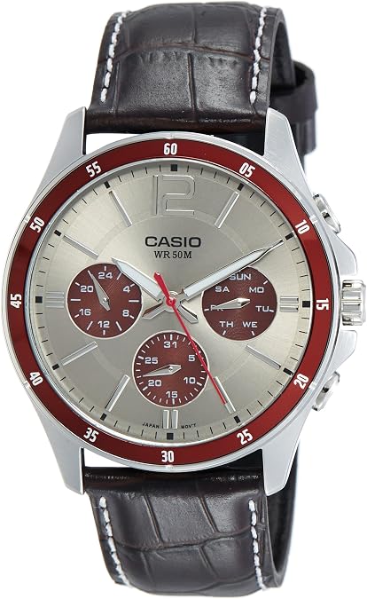 Casio #MTP1374L-7A1V Men's Standard Leather Band Multifunction Grey Dial Watch