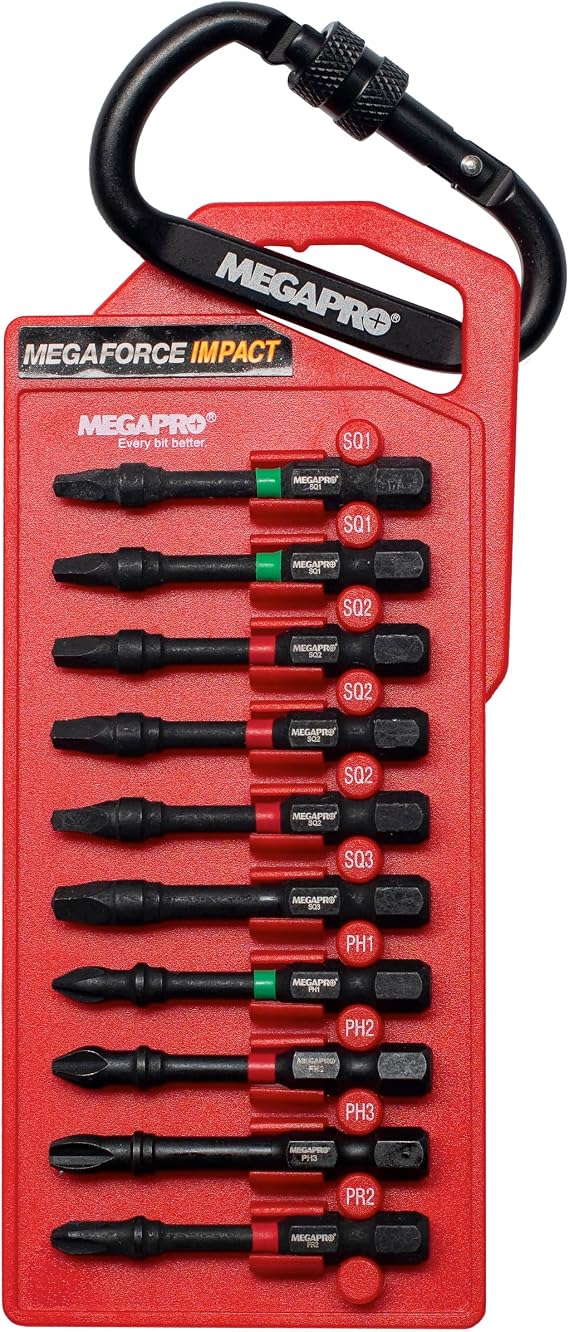 MEGAPRO Megaforce Impact Bits | Specially Modified S2 Steel | Magnetic Pickup | Black Oxide Finish ((Assorted Phillips/Square))