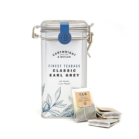 Cartwright & Butler Earl Grey Tea Bags in Caddy, 30 Bag Caddy, Fragrant Smooth Ceylon Black Tea with Bergamot