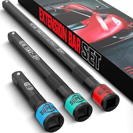3/8" Impact Socket Extension Bar Set, 3 Piece Drive Extension Bar 75mm 150mm 250mm, CR-V Steel Wrench Extender for Manual Pneumatic Torque Wrench