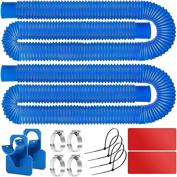 Replacement Pool Hoses for Above Ground Pools 1 1/4, 59"" Long Filter Pump Hose, 2 Packs Pool Pump Hose with 2 Hose Holders and 4 Metal Clamps (Blue)