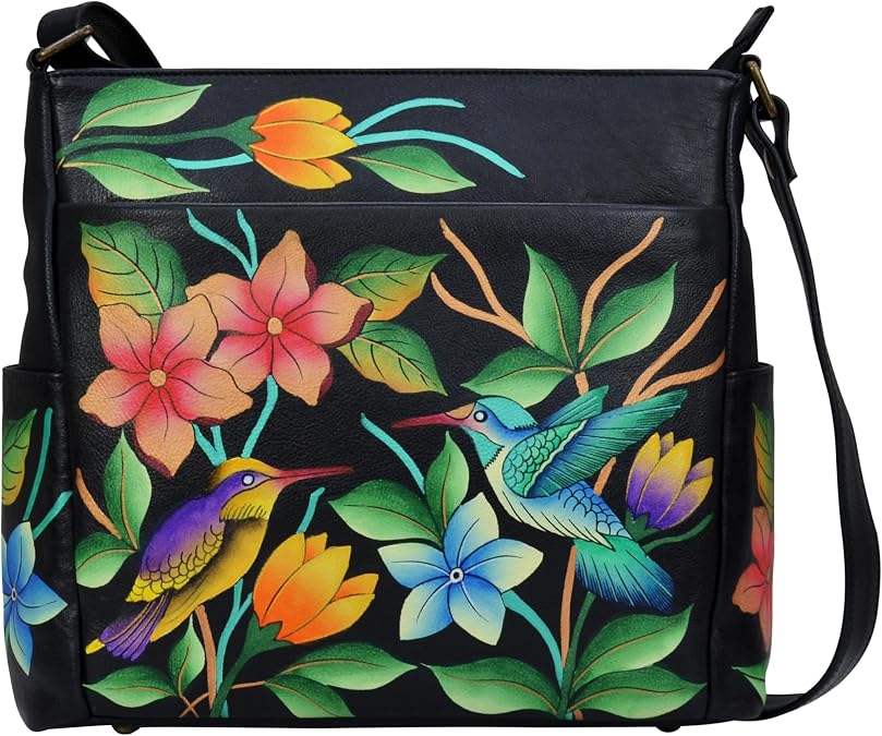 Anna by Anuschka Women's Hand-Painted Genuine Leather Crossbody with Side Pockets