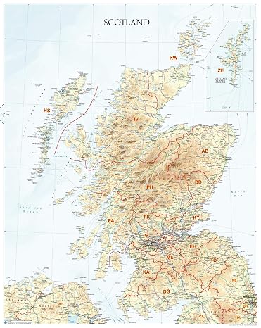 Scotland Postcode Areas Wall Map (A1) - 27.75" x 34.75" Matte Plastic