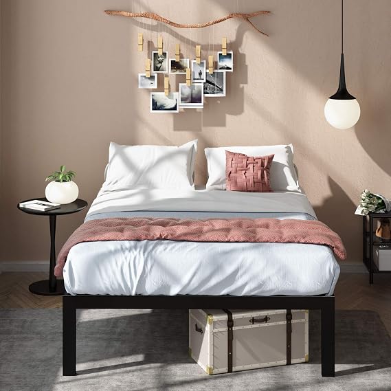 ZINUS Lorrick Metal Platform Bed Frame, Mattress Foundation, Easy, Bolt Free Assembly, Queen, Black