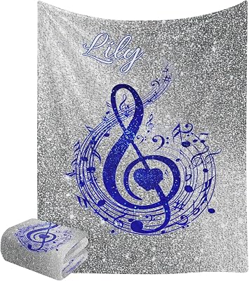 Personalized Music Blue Blanket with Name Text Custom Super Soft Fleece Throw Blankets for Couch Sofa Bed 60 X 80 inches