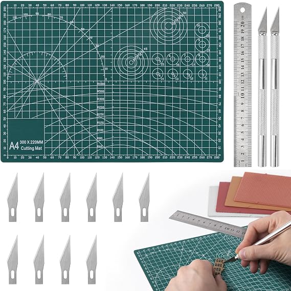 A4 Double-Sided Cutting Mat with Ruler Set,Self Healing Craft Mat 3mm Thick