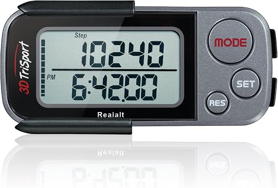 3DTriSport Walking Pedometer with Clip & Strap, Step Counter.