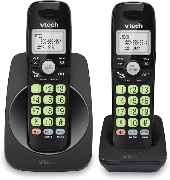 VTech Cordless Phone with DECT 6.0 2-Pack Full Dual Speakerphone Illuminated Display Backlit Keypad Caller ID/Incoming Call Volume Control Hearing Aid Ready Wall Mount | VG131-21 Black