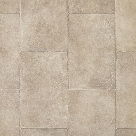 Cream Aged Stone Tile Effect Eclipse Vinyl Flooring 2mm Thick Lino Roll Bathroom Kitchen (2m Wide x 2m Long)