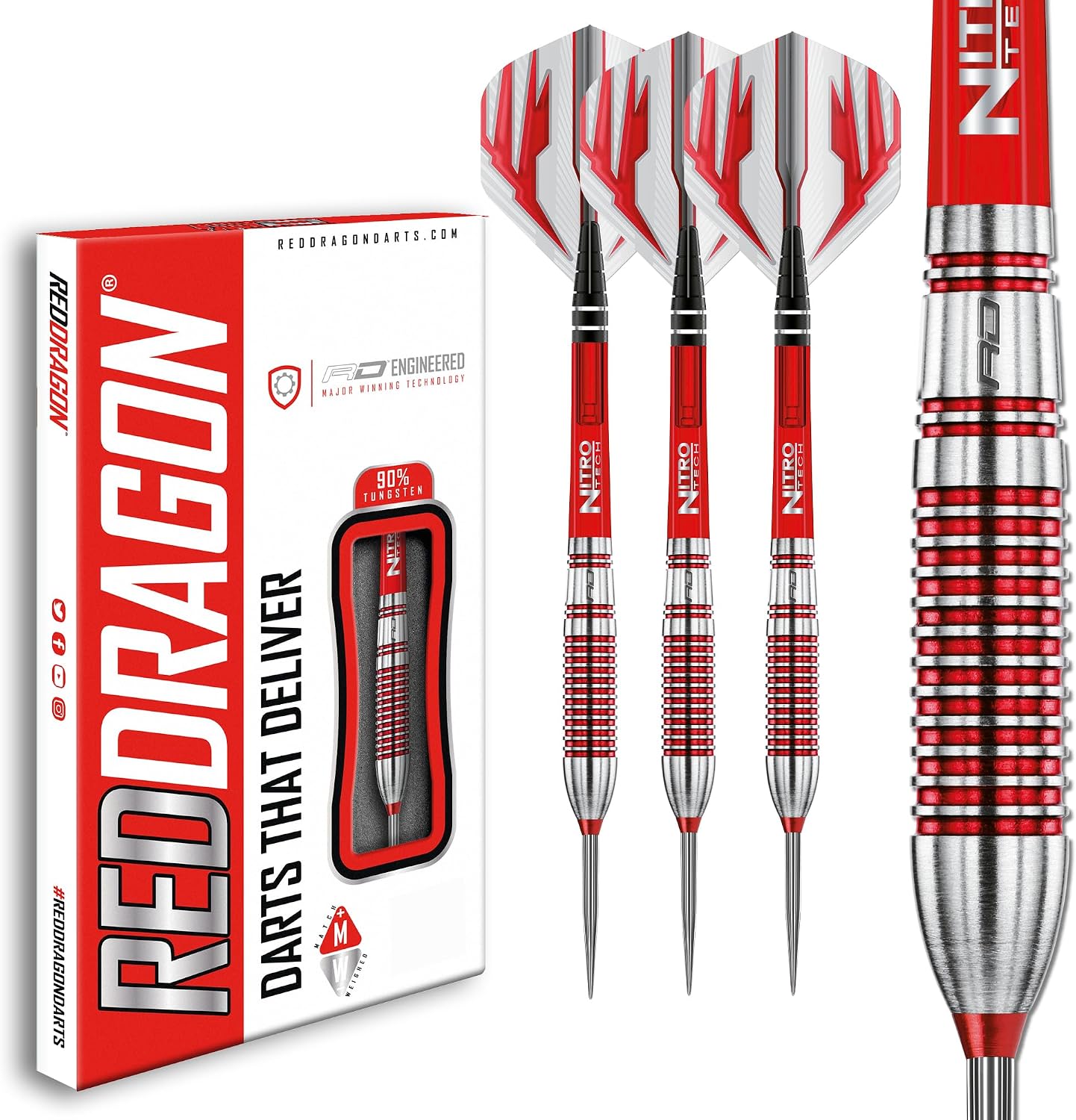 RED DRAGON Reflex Tungsten Darts Set with Flights and Stems