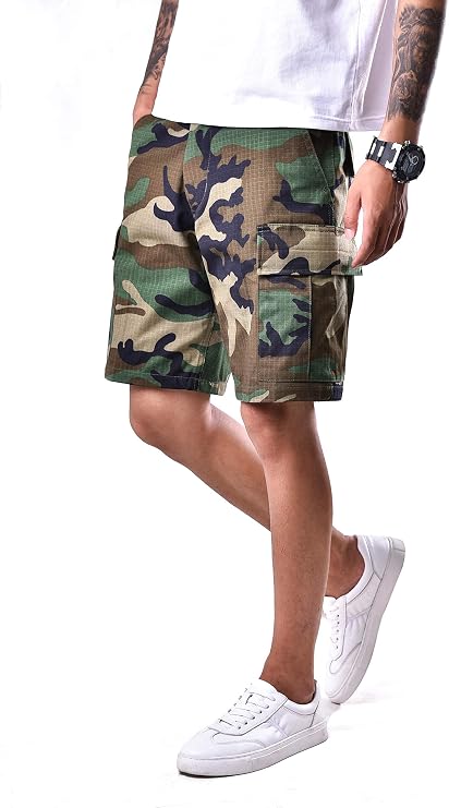 BACKBONE Mens Camouflage Cargo Shorts, MultiPocket Outdoor Casual Work Shorts